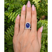 9.03 Ct. Tanzanite Natural Diamond Pave Ring, 14K White Gold Life Style