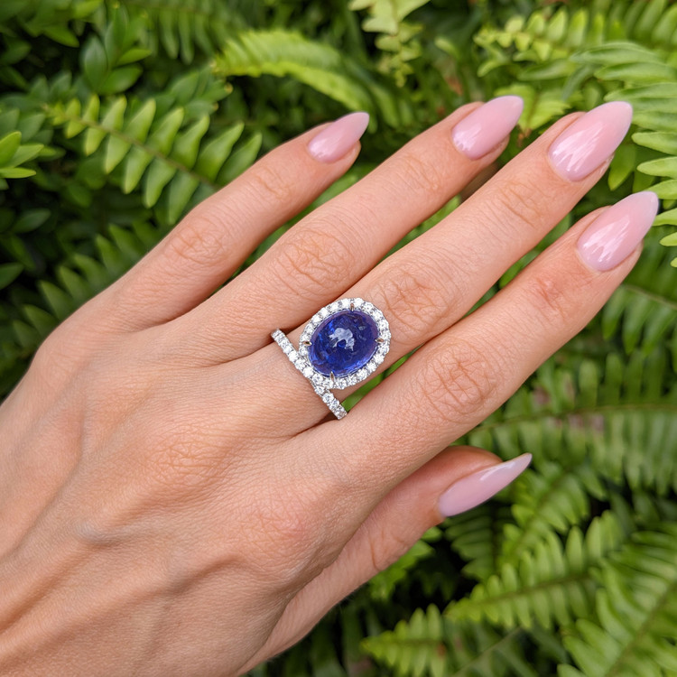 9.03 Ct. Tanzanite Natural Diamond Pave Ring, 14K White Gold