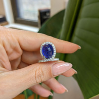 9.03 Ct. Tanzanite Natural Diamond Pave Ring, 14K White Gold Life Style