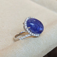 8.56 Ct. Tanzanite Natural Diamond Pave Ring, 14K White Gold Image