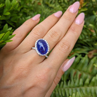 8.56 Ct. Tanzanite Natural Diamond Pave Ring, 14K White Gold Life Style
