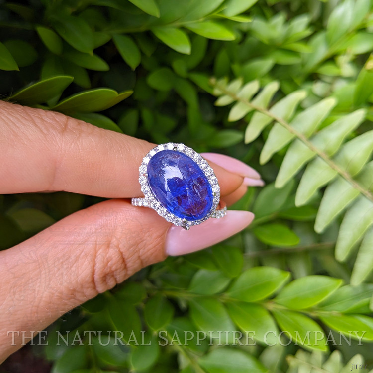 8.56 Ct. Tanzanite Natural Diamond Pave Ring, 14K White Gold