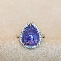 8.08 Ct. Tanzanite Natural Diamond Pave Ring, 14K White Gold Image