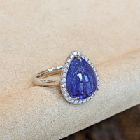 8.08 Ct. Tanzanite Natural Diamond Pave Ring, 14K White Gold Image