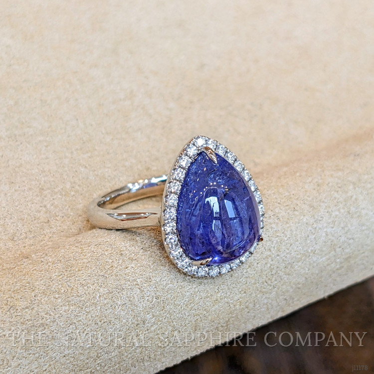 8.08 Ct. Tanzanite Natural Diamond Pave Ring, 14K White Gold