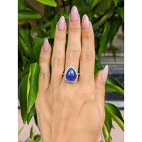 8.08 Ct. Tanzanite Natural Diamond Pave Ring, 14K White Gold Life Style