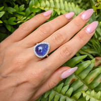 8.08 Ct. Tanzanite Natural Diamond Pave Ring, 14K White Gold Life Style