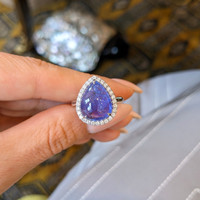 8.08 Ct. Tanzanite Natural Diamond Pave Ring, 14K White Gold Life Style
