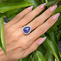 8.08 Ct. Tanzanite Natural Diamond Pave Ring, 14K White Gold Life Style
