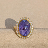 8.58 Ct. Tanzanite Natural Diamond Pave Ring, 14K Yellow Gold Image