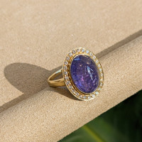 8.58 Ct. Tanzanite Natural Diamond Pave Ring, 14K Yellow Gold Image
