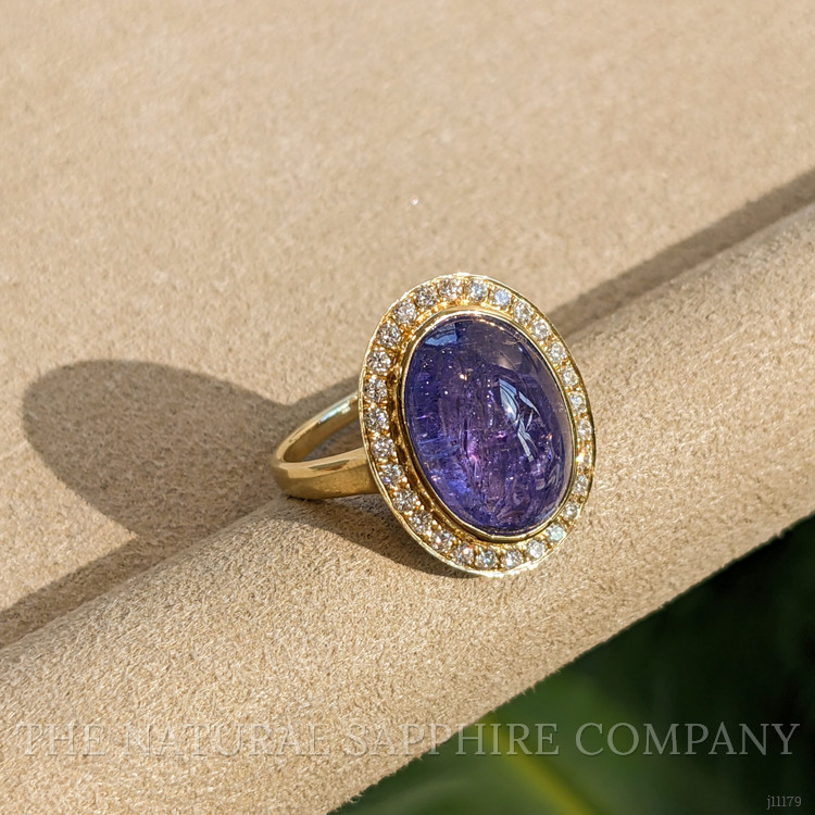 8.58 Ct. Tanzanite Natural Diamond Pave Ring, 14K Yellow Gold