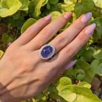 8.58 Ct. Tanzanite Natural Diamond Pave Ring, 14K Yellow Gold Life Style