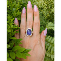 8.58 Ct. Tanzanite Natural Diamond Pave Ring, 14K Yellow Gold Life Style