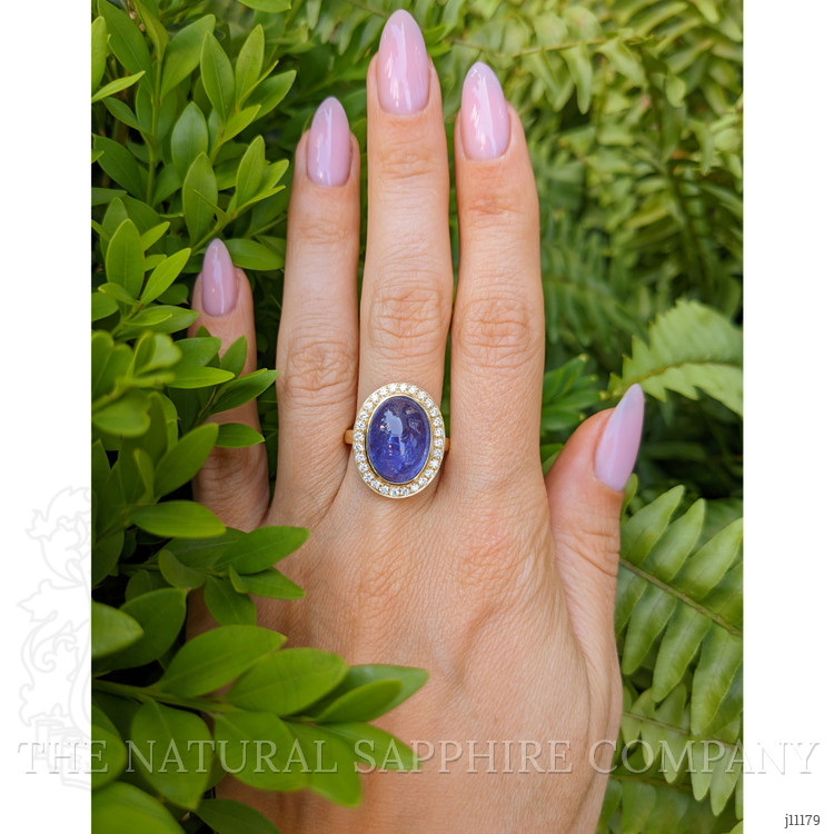 8.58 Ct. Tanzanite Natural Diamond Pave Ring, 14K Yellow Gold