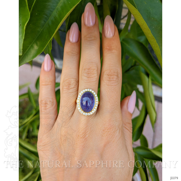 8.58 Ct. Tanzanite Natural Diamond Pave Ring, 14K Yellow Gold