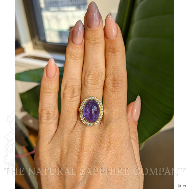 8.58 Ct. Tanzanite Natural Diamond Pave Ring, 14K Yellow Gold