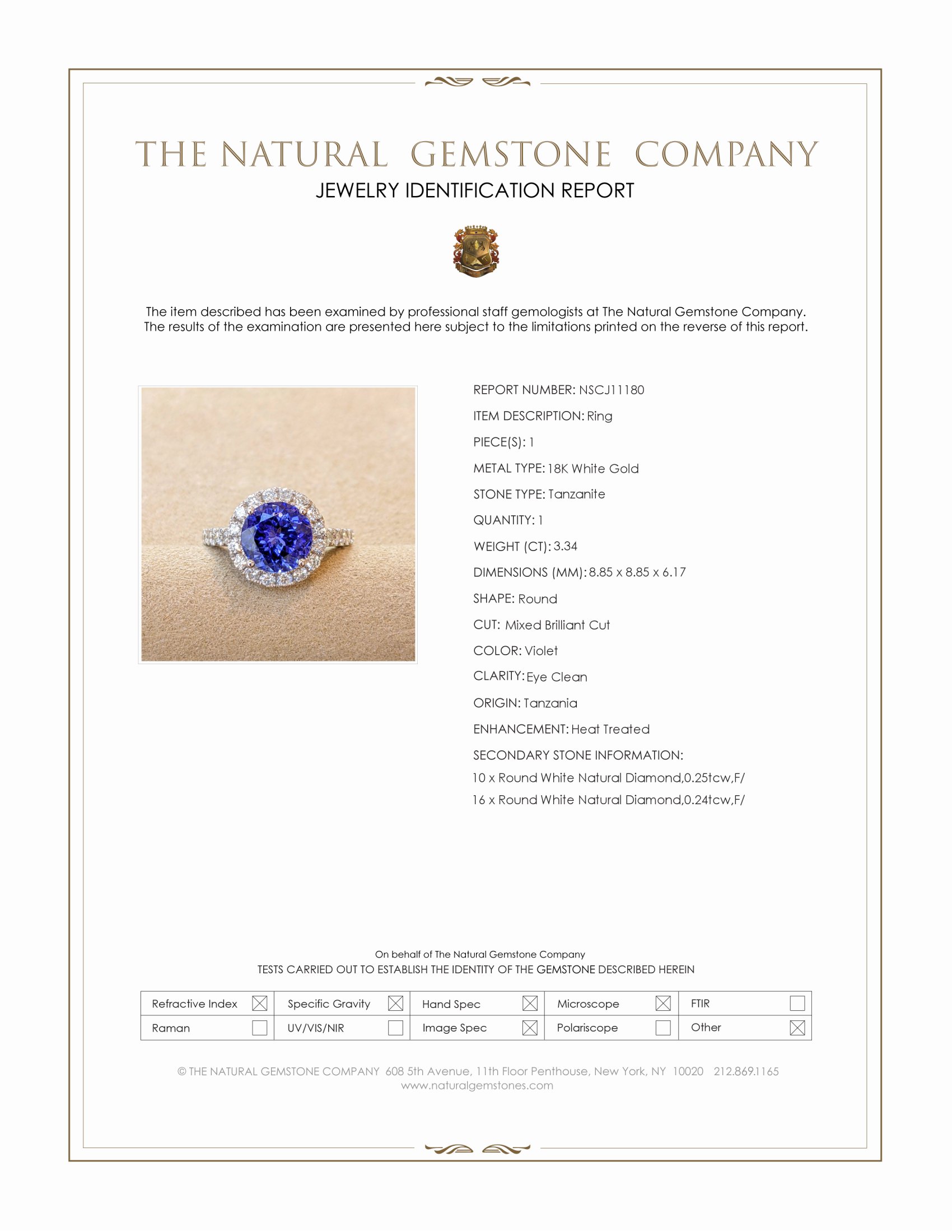 3.34 Ct. Violet Tanzanite and Natural Diamond Pave Ring, 18K White Gold