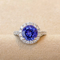 3.34 Ct. Tanzanite Natural Diamond Pave Ring, 18K White Gold Image