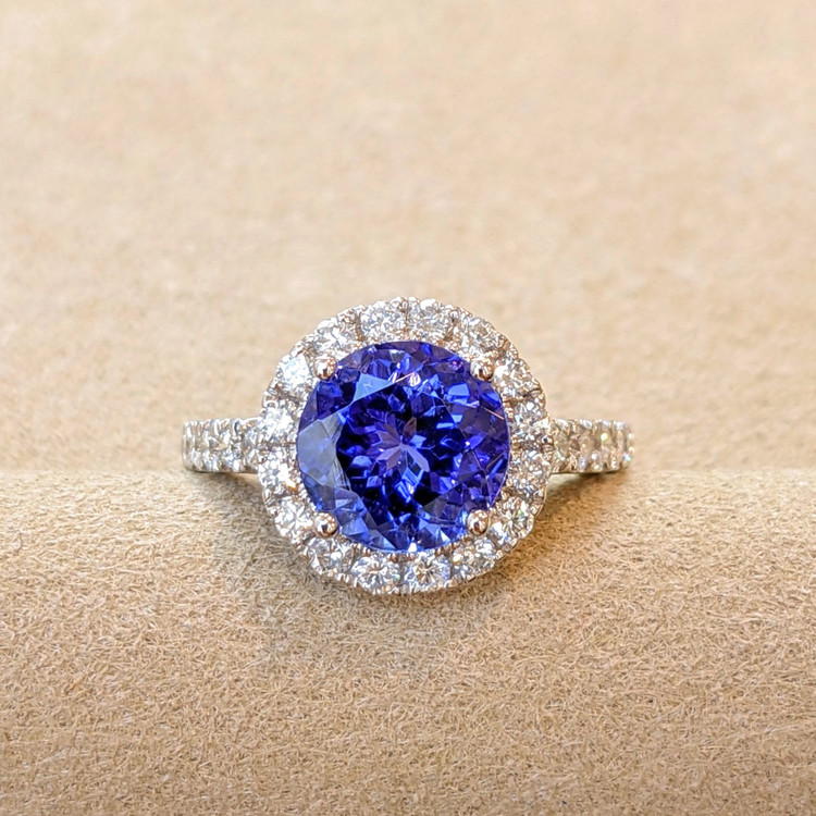 3.34 Ct. Tanzanite Natural Diamond Pave Ring, 18K White Gold