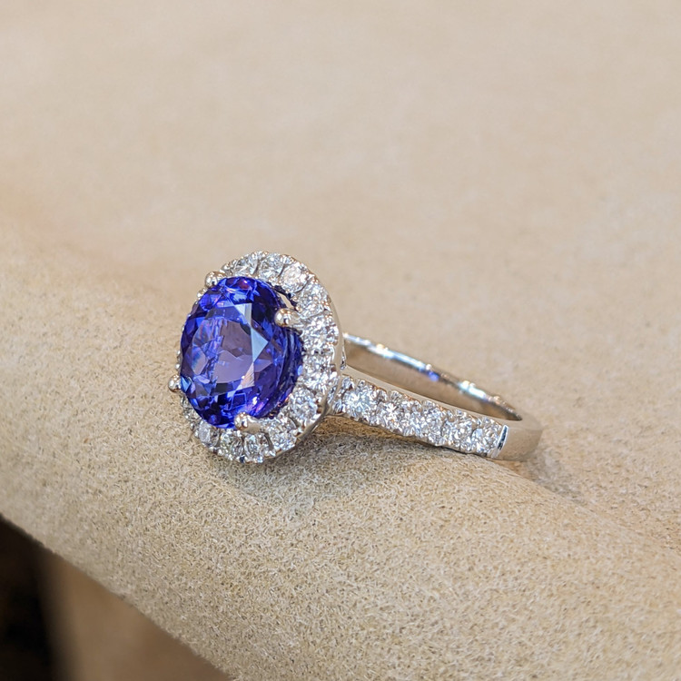 3.34 Ct. Tanzanite Natural Diamond Pave Ring, 18K White Gold