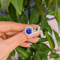 3.34 Ct. Tanzanite Natural Diamond Pave Ring, 18K White Gold Life Style