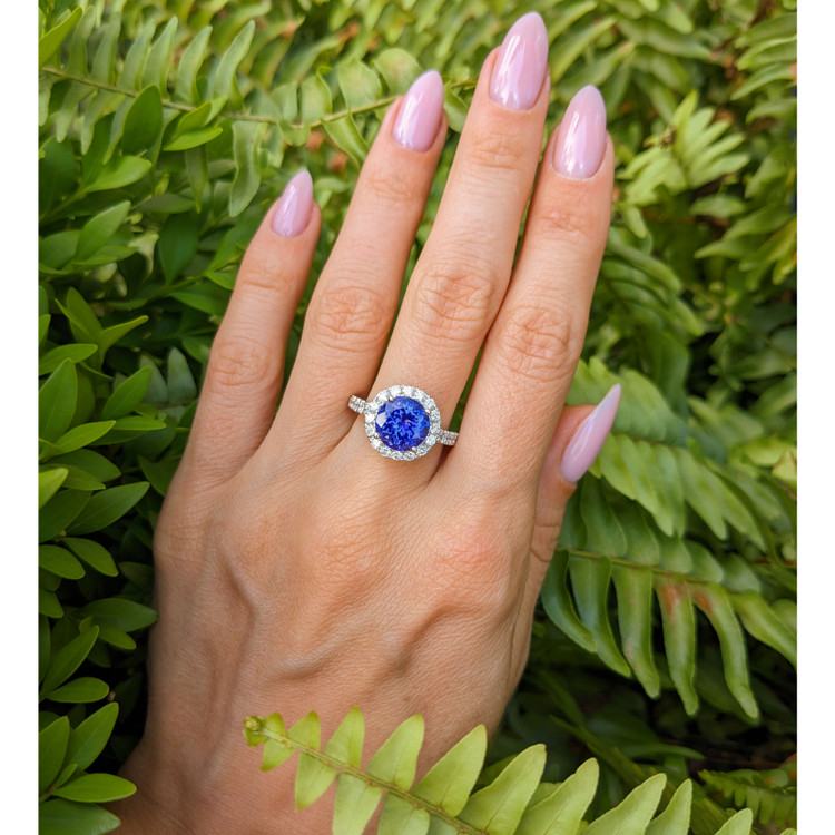 3.34 Ct. Tanzanite Natural Diamond Pave Ring, 18K White Gold