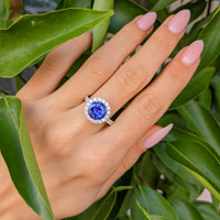3.34 Ct. Tanzanite Natural Diamond Pave Ring, 18K White Gold Life Style