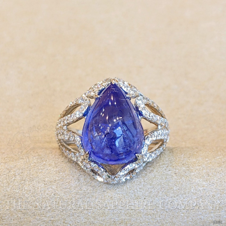 8.49 Ct. Tanzanite Natural Diamond Antique Style Ring, 14K White Gold