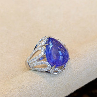 8.49 Ct. Tanzanite Natural Diamond Antique Style Ring, 14K White Gold Image