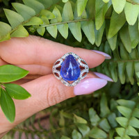 8.49 Ct. Tanzanite Natural Diamond Antique Style Ring, 14K White Gold Life Style