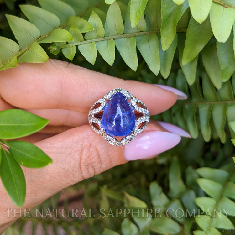 8.49 Ct. Tanzanite Natural Diamond Antique Style Ring, 14K White Gold