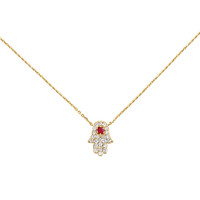 0.06 Ct. Ruby Natural Diamond Pave Necklace, 14K Yellow Gold Image