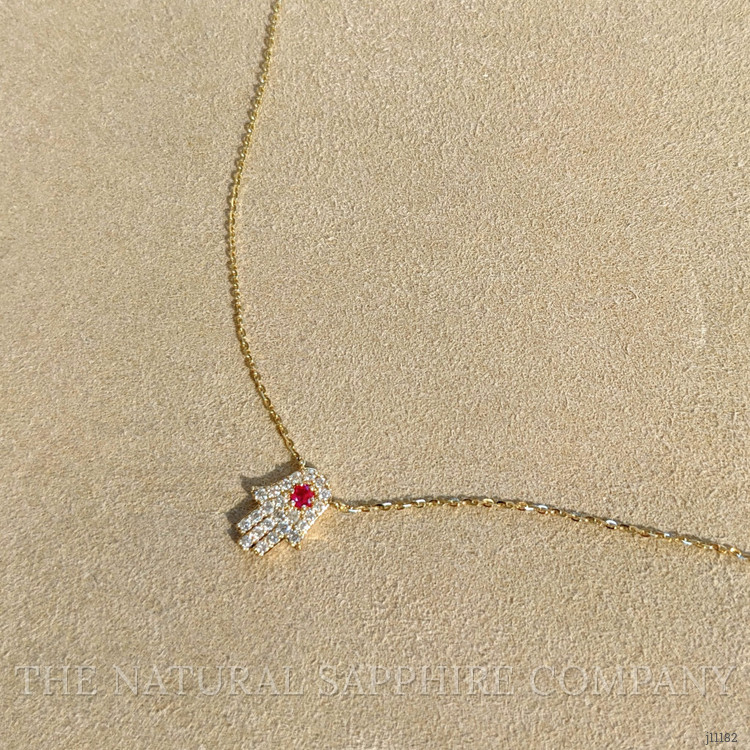 0.06 Ct. Ruby Natural Diamond Pave Necklace, 14K Yellow Gold