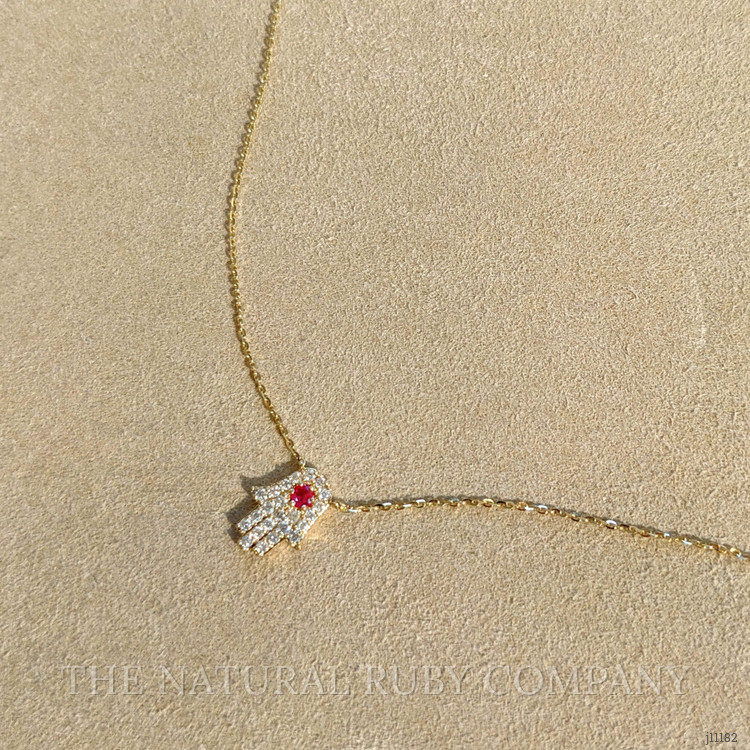 0.06 Ct. Ruby Natural Diamond Pave Necklace, 14K Yellow Gold