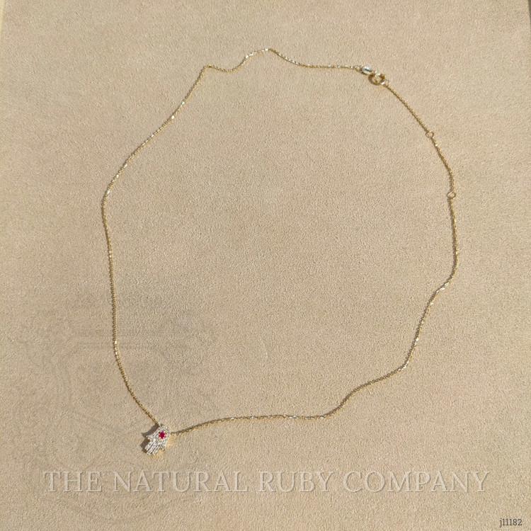0.06 Ct. Ruby Natural Diamond Pave Necklace, 14K Yellow Gold