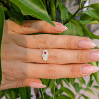 0.06 Ct. Ruby Natural Diamond Pave Necklace, 14K Yellow Gold Life Style