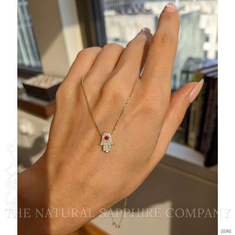 0.06 Ct. Ruby Natural Diamond Pave Necklace, 14K Yellow Gold