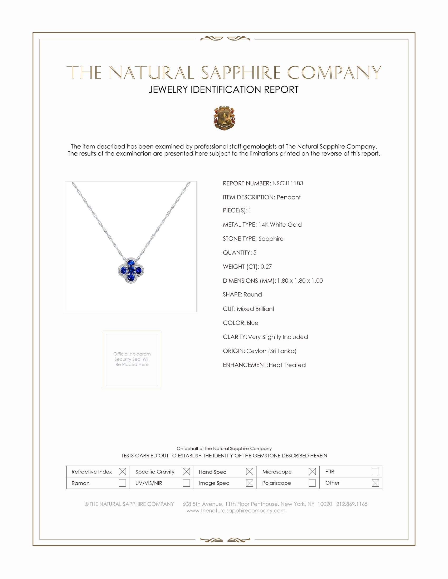 0.27 Ct. Blue Sapphire Bezel Pendant, 14K White Gold