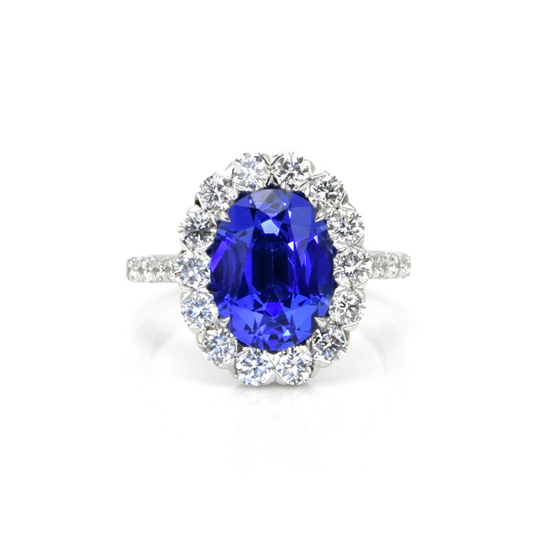 3.86 Ct. Tanzanite Natural Diamond Pave Ring, 18K White Gold