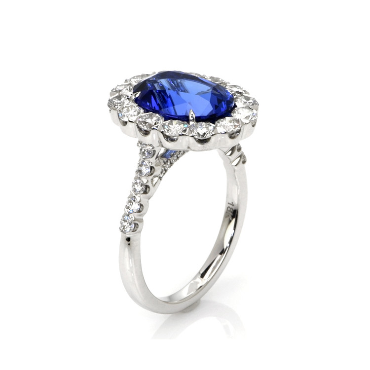 3.86 Ct. Tanzanite Natural Diamond Pave Ring, 18K White Gold