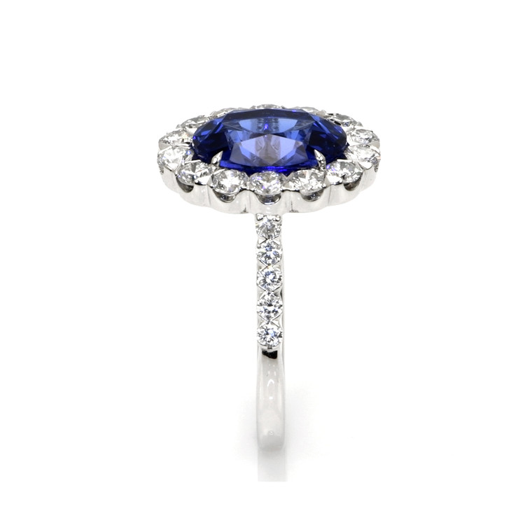 3.86 Ct. Tanzanite Natural Diamond Pave Ring, 18K White Gold