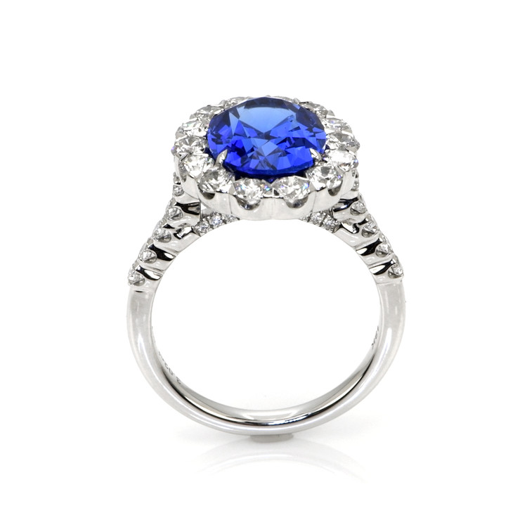 3.86 Ct. Tanzanite Natural Diamond Pave Ring, 18K White Gold