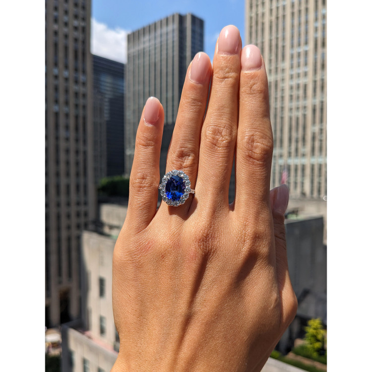 3.86 Ct. Tanzanite Natural Diamond Pave Ring, 18K White Gold