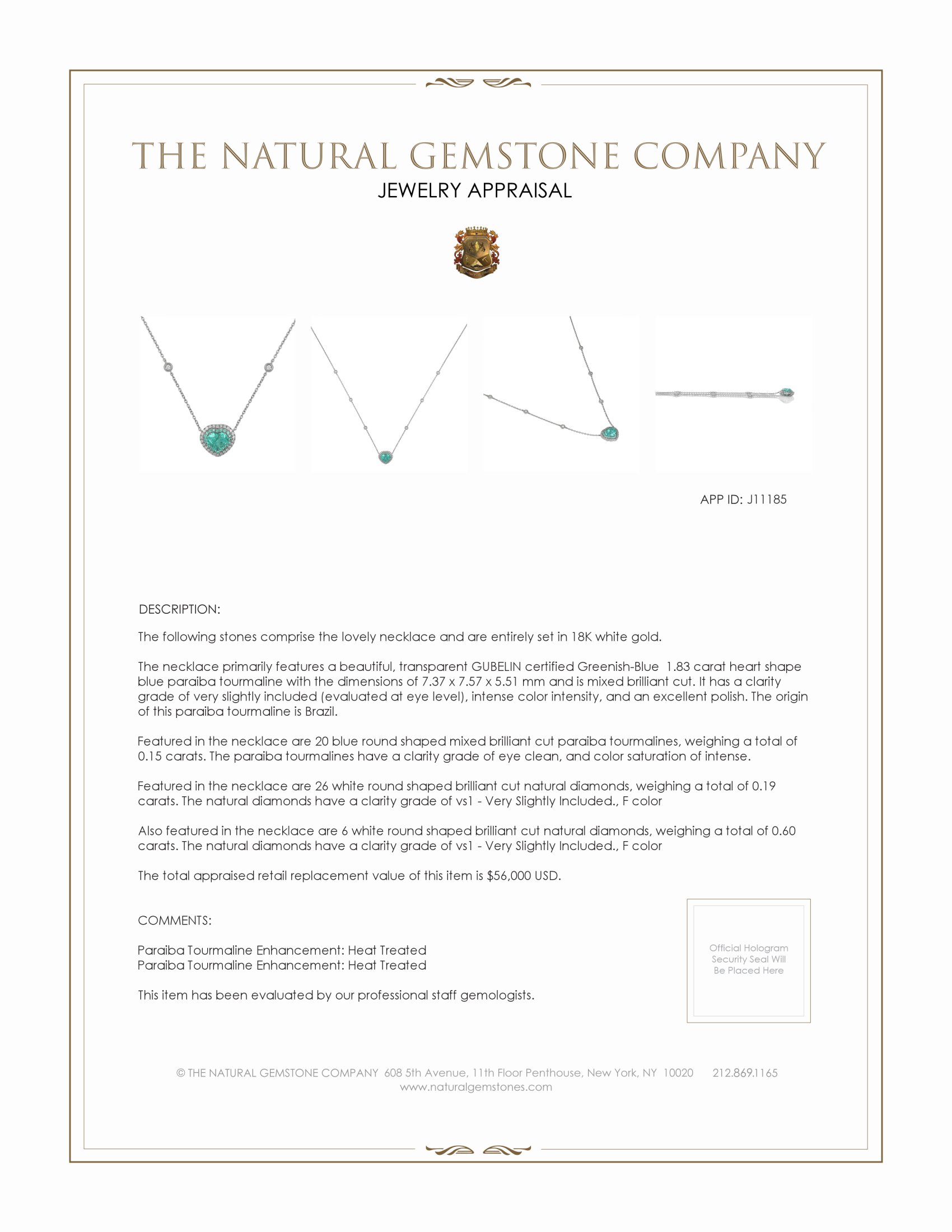 1.83 Ct. Paraiba Tourmaline Natural Diamond Pave Necklace, 18K White Gold