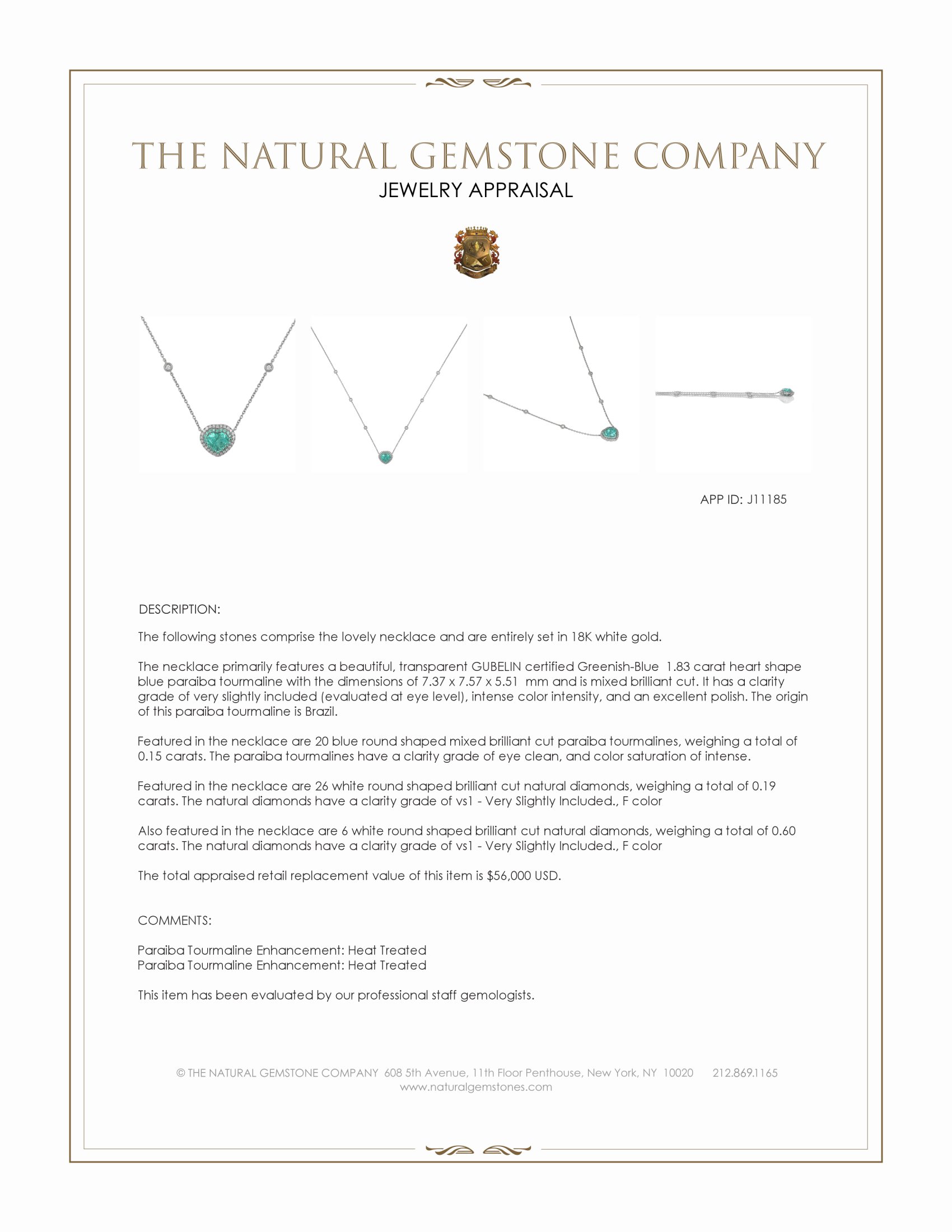 1.83 Ct. Blue Paraiba Tourmaline and Natural Diamond Pave Necklace, 18K White Gold