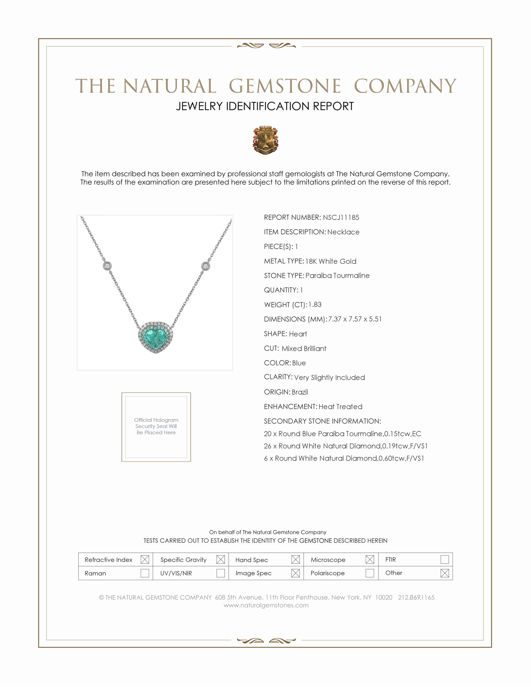 1.83 Ct. Paraiba Tourmaline Natural Diamond Pave Necklace, 18K White Gold
