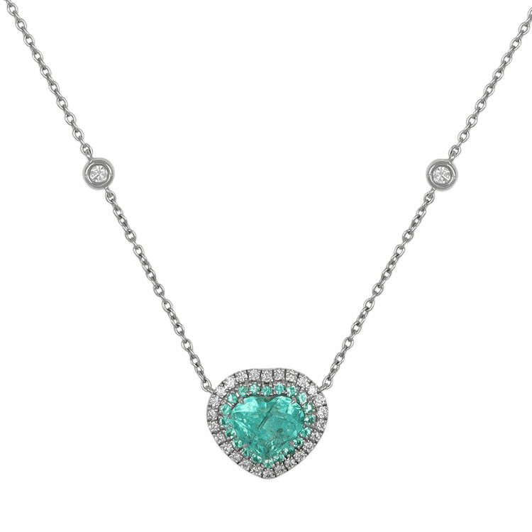 1.83 Ct. Paraiba Tourmaline Natural Diamond Pave Necklace, 18K White Gold