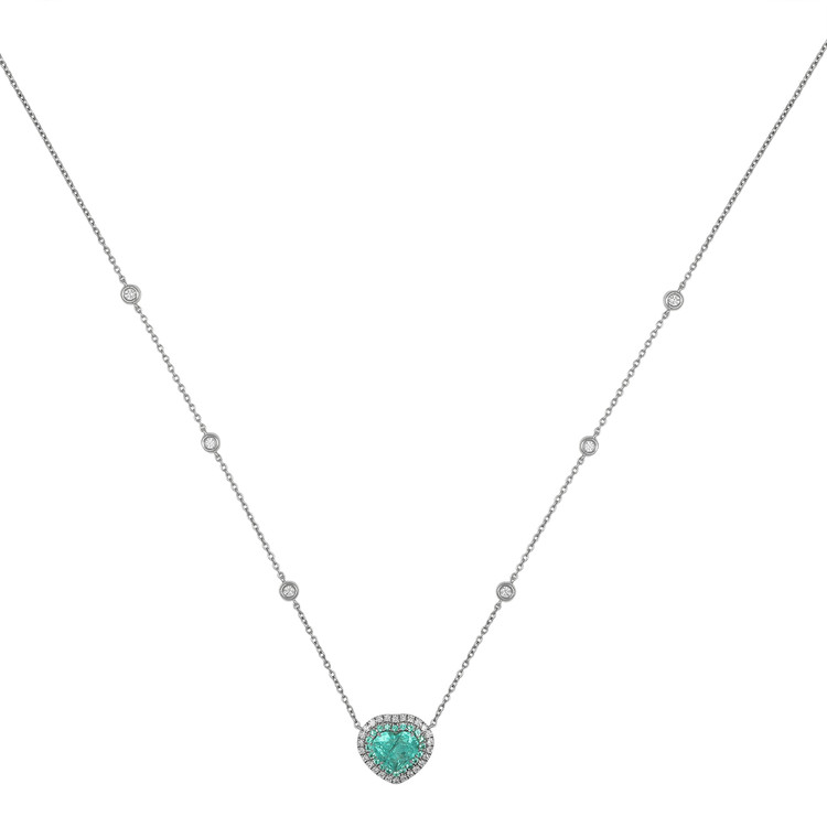 1.83 Ct. Paraiba Tourmaline Natural Diamond Pave Necklace, 18K White Gold