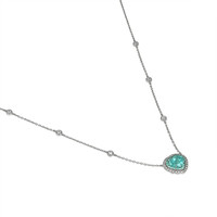 1.83 Ct. Paraiba Tourmaline Natural Diamond Pave Necklace, 18K White Gold Image